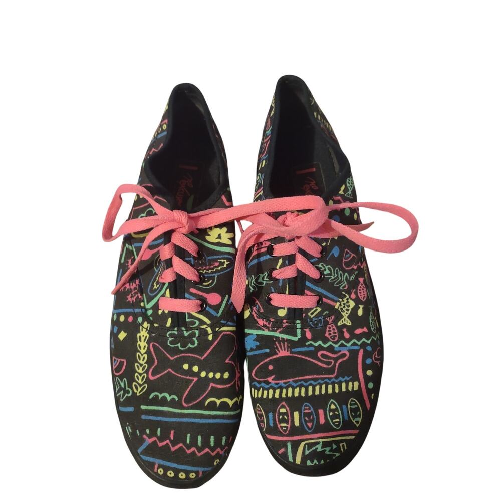 No Excuses Graphic Print Shoes Women's 8.5 Artsy Funky Retro Streetwear neon